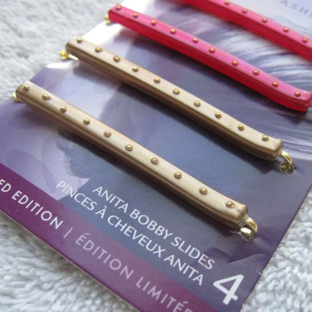 4 Goody Anita Bobby Slides Hair Pins Pearl Pink Magenta Beige White Gold Spots